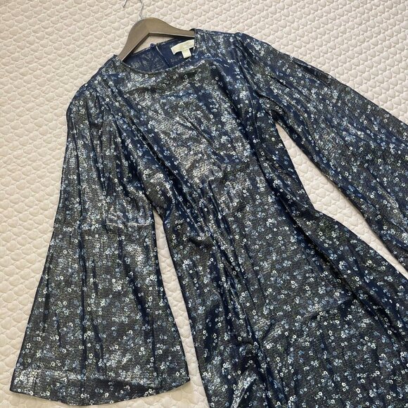 NWOT $434 MICHAEL KORS Navy Metal Floral Maxi Long Dresses Size M Women - Picture 7 of 10